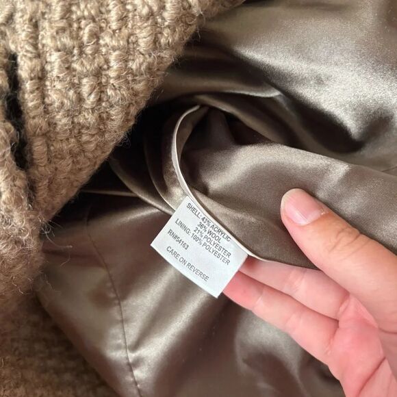 Calvin Klein Brown Wool Blend Pea Coat Boucle Knit Sz 2X Waist Tie Women’s - Picture 6 of 7